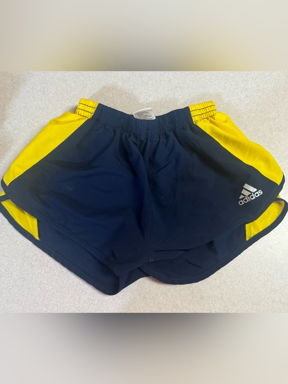 adidas Women's Navy with Yellow Side-Panel Athletic Shorts